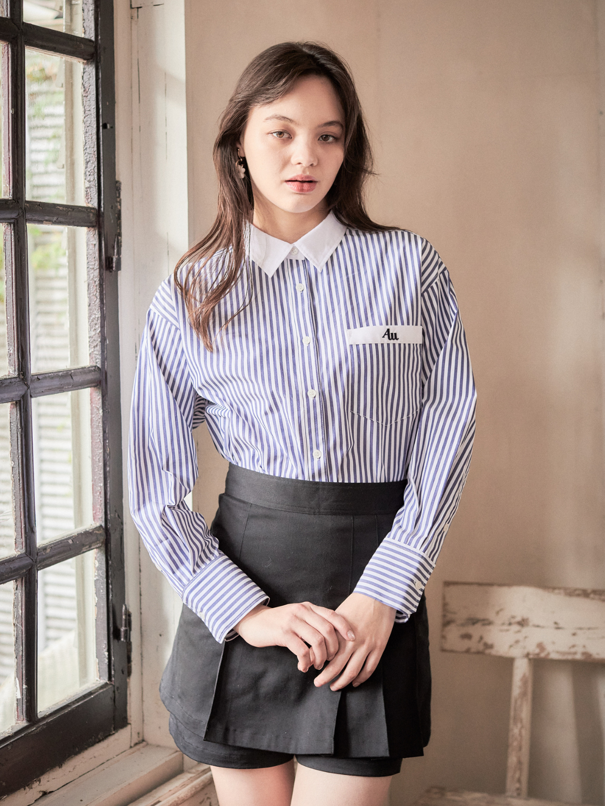 AMロゴバイカラーストライプシャツ – AnnMiru AMロゴバイカラーストライプシャツ – AnnMiru