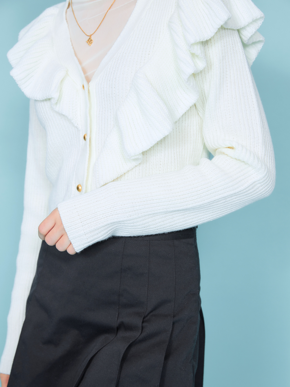 フリルデザインデニムカーディガン フリルデザインデニムカーディガン